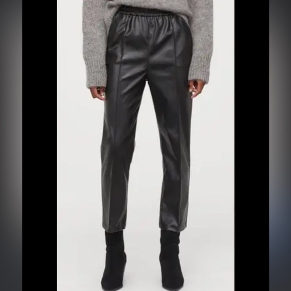H&M elastic waist size 2 Black Faux Leather Pants excellent like new condition - Picture 1 of 4